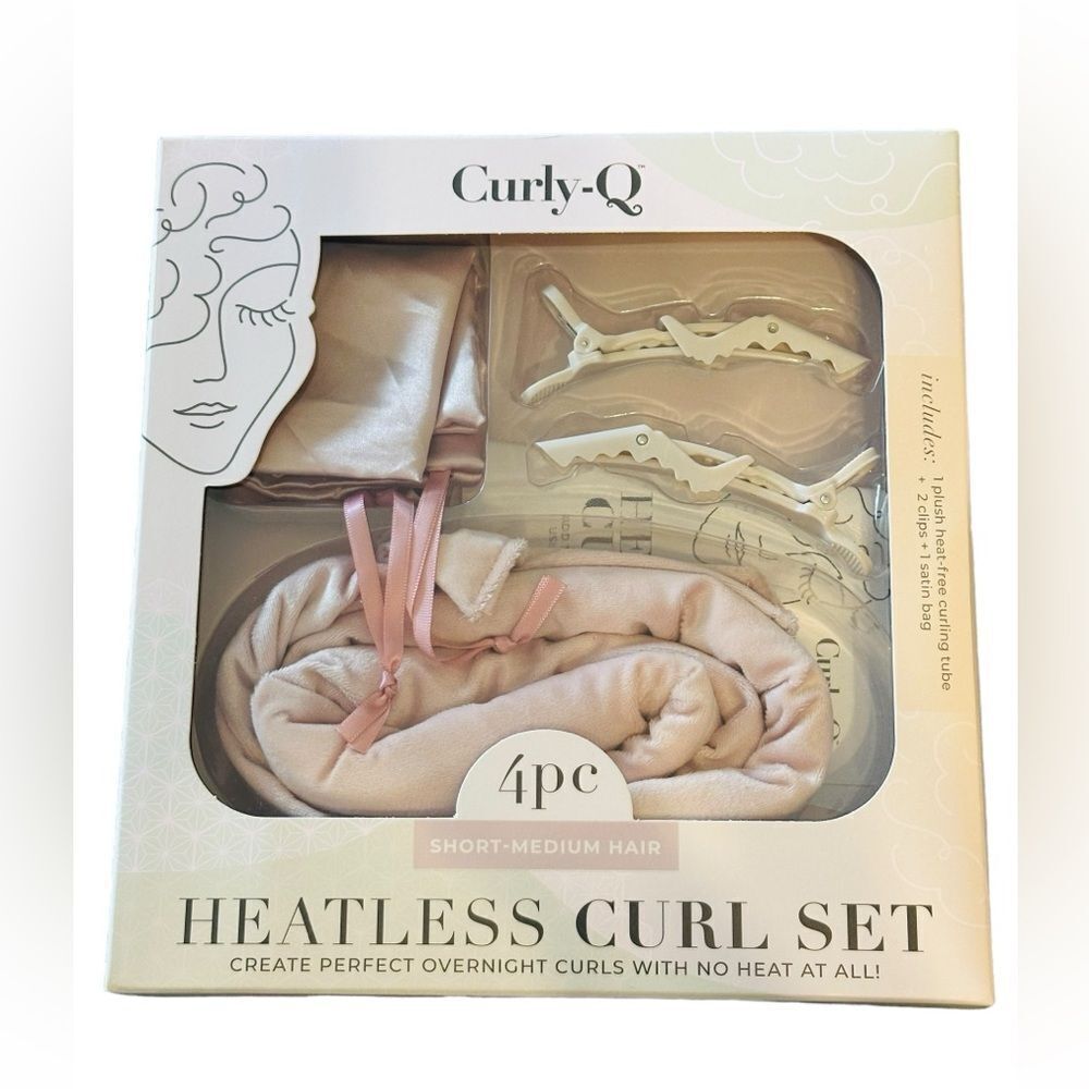 Curly Q Heatless Curl 4 Piece Set for Short Medium Hair New in Box